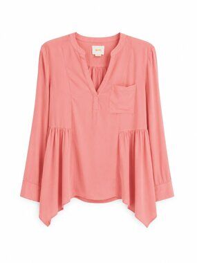 Anthropologie Maeve Laiken Henley Peach Rayon Blouse 100% Rayon Size 6